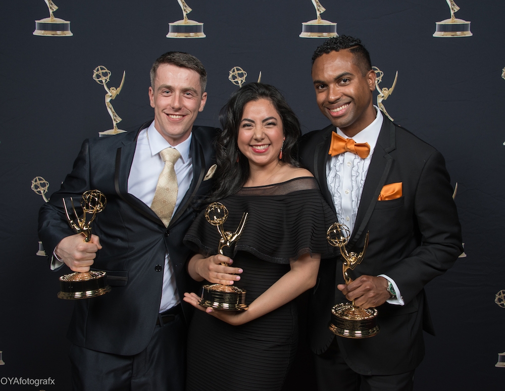 Production team photo with their Emmy trophies